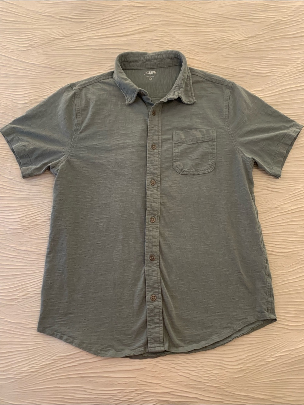 J. Crew Sage Breen Button Up Slub Cotton Short Sleeve shirt, size Large